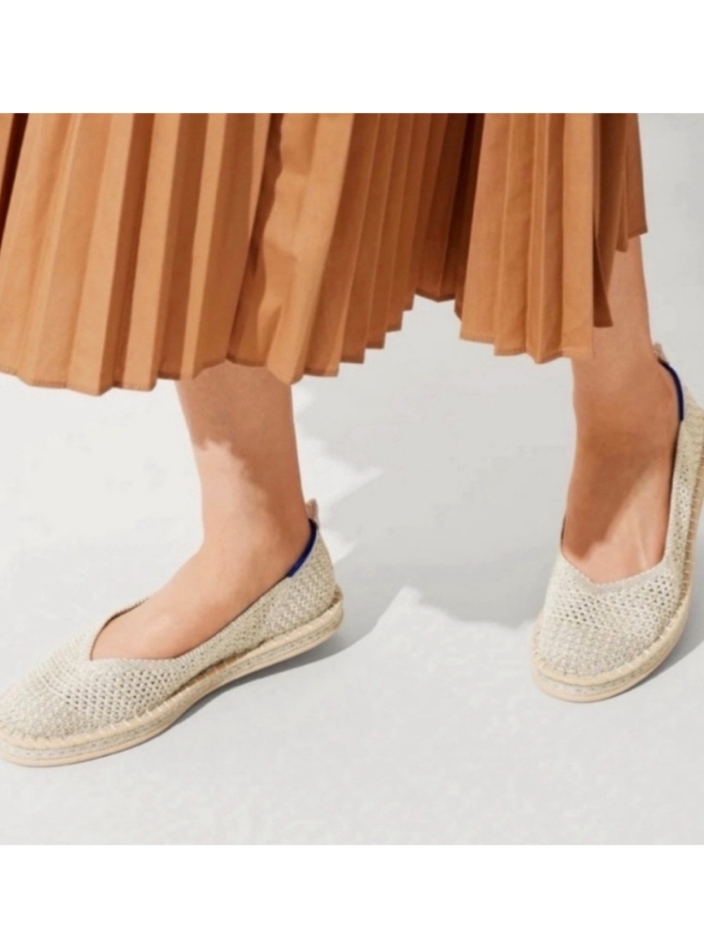 Rothy's The Espadrille Diamond Metallic Flats Size 9 Cream Beige Slip On
